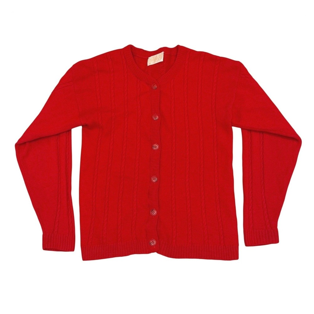 VTG Pendleton Womens S Red Cable Knit Made in USA Virgin Wool Cardigan Sweater